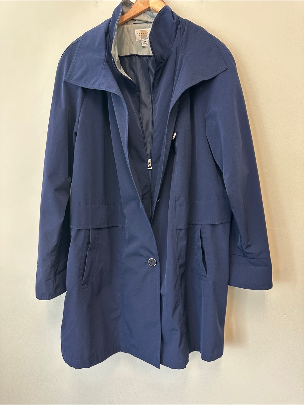 Gallery Navy Trench Coat with Zip-Front Layer